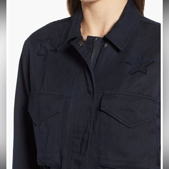 Rails Lancaster Jacket Indigo Stars Linen Blend Zip - Picture 2 of 8